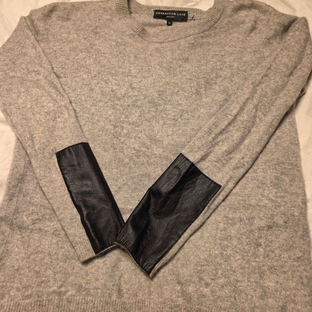 Generation Love Lexie 100% Cashmere Leather Trim Split Back Sweater - XS